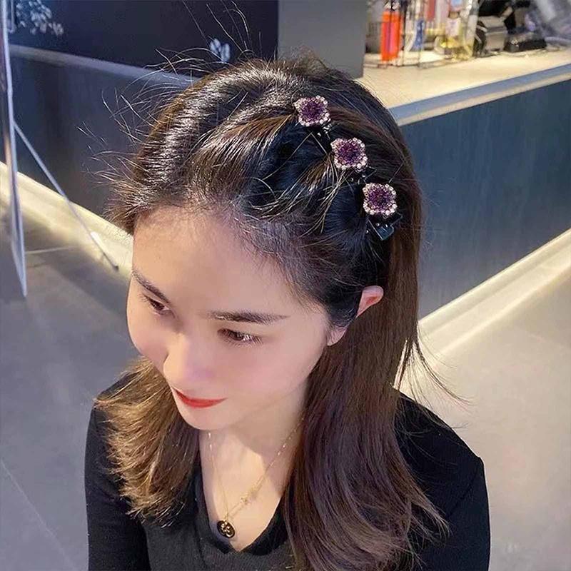 4Pcs Satin Fabric Hair Bands Four-Leaf Clover Chopped Hairpin Duckbill Clip Braided Hair Clip With