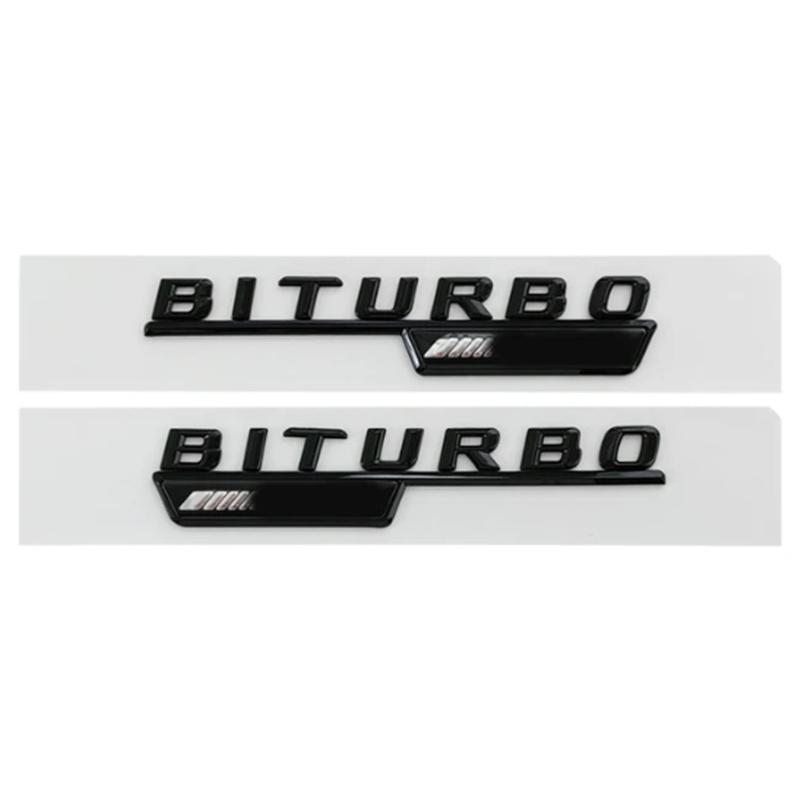 BRI4 2Pcs Biturbo 4matic Logo Letters Car Fender Emblem Badge Sticker For Mercedes Benz C43 E43 GLE43 GLC43 AMG W205 W213 Accessories