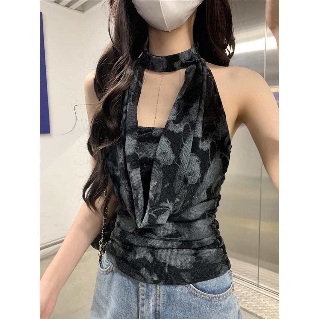 

Women s Slim Waist Chain Swing Halter Top - Summer Hot Girl Style S чёрный