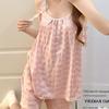 Summer New Pajamas Women's Woven Colored Cotton Yarn-dyed Lattice with Chest Pad Sling Sweet Loungewear Set