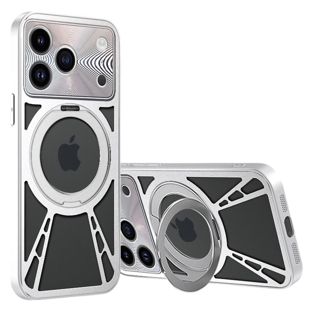 Für iPhone 17 Pro Max Hülle Magnetischer Ständer Hohle Wärmeableitung Silikon+PC+Metall Bumper Handyhülle
