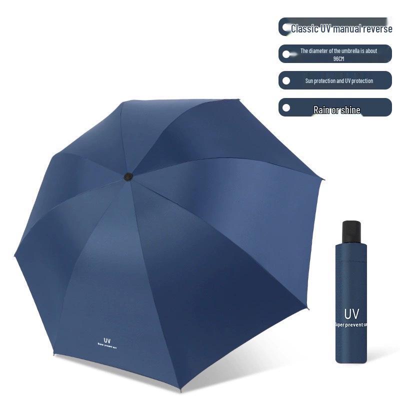 Custom Women's UV Black Glue Sun Protection Umbrella - Three-Fold Design for Rain or Shine with Logo Options