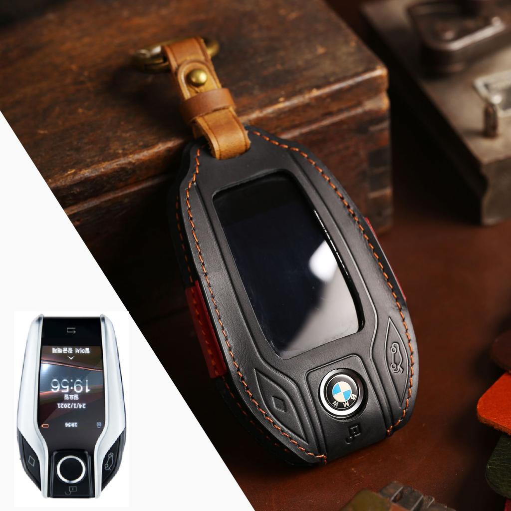 HALLMO Handmade Luxury Leather Car Key Case For BMW LCD Key