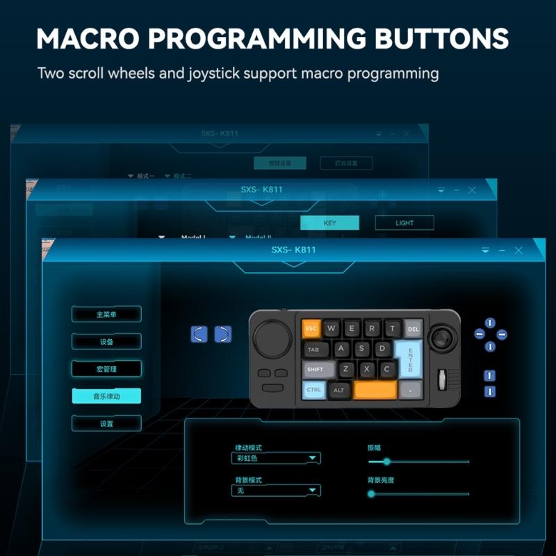 Farbbeleuchtete 19-Tasten Mini-Gaming-Tastatur Anpassbarer Joystick Doppel-Makro-Rad Hot-Swap-fähige Schalter