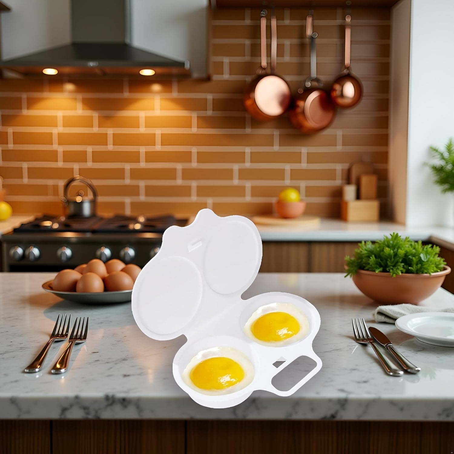 1Pc White Egg Poacher, Microwave Egg Boiler Poacher, 2 Cavity Nonstick Poached Egg Maker With Lid, Egg Poacher Microwave Egg Cooker, Double Drain