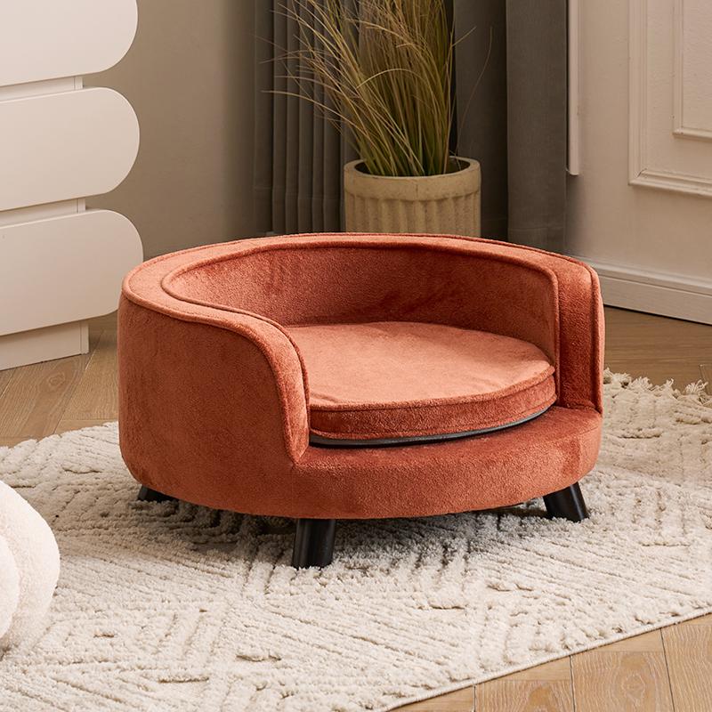 Removable Washable Cat Bed with Curved Design All-Season Pet Sofa for Small Dogs Plush Lounge Chair for Teddy Solid Wood Pet Bed