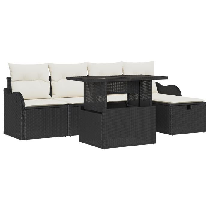 Ensemble de canapé de jardin vidaXL 6 pièces avec coussins en poly rattan noir 3361036