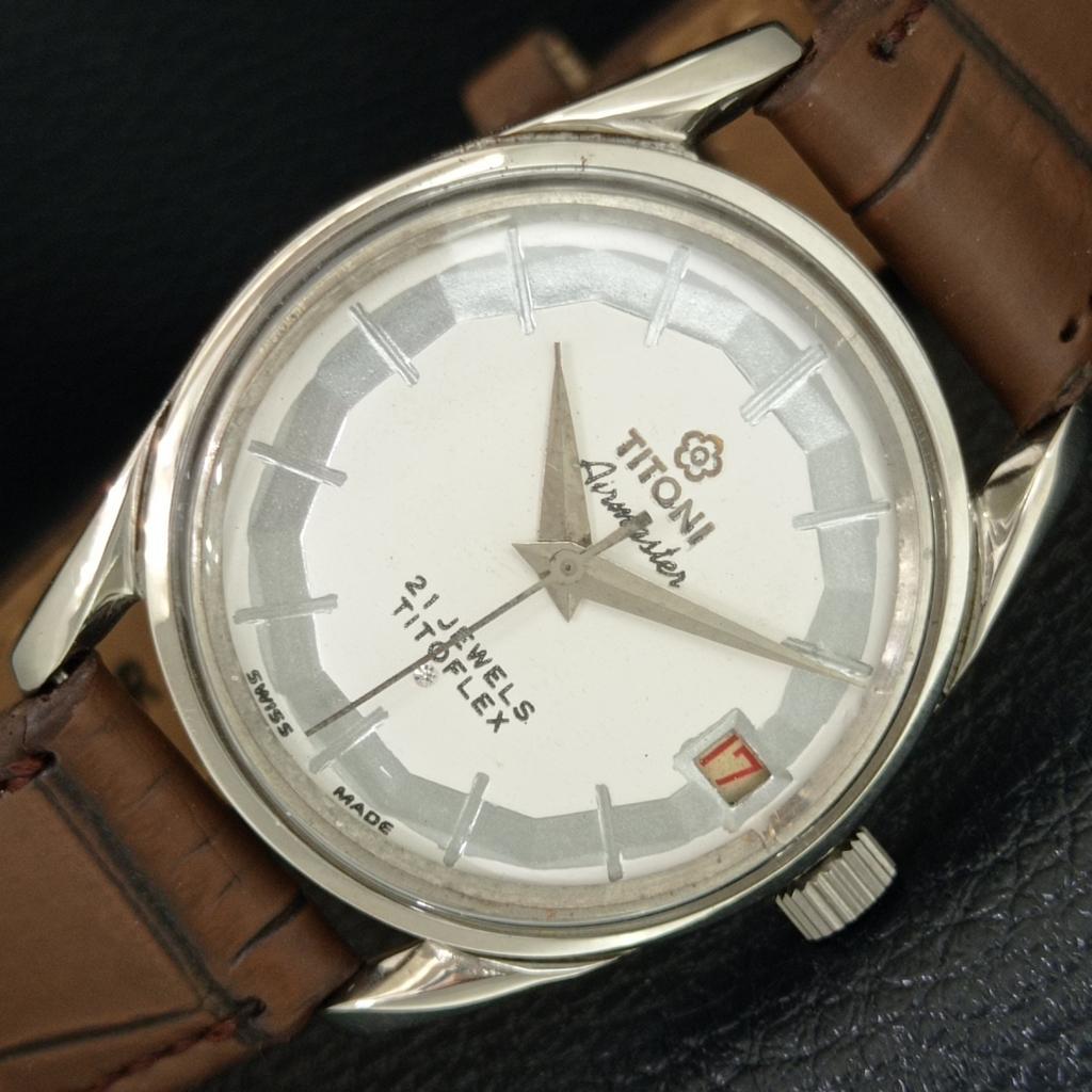 

VINTAGE TITONI AIRMASTER TITOFLEX HAND-WINDING SWISS MENS WHITE WATCH a705131-1