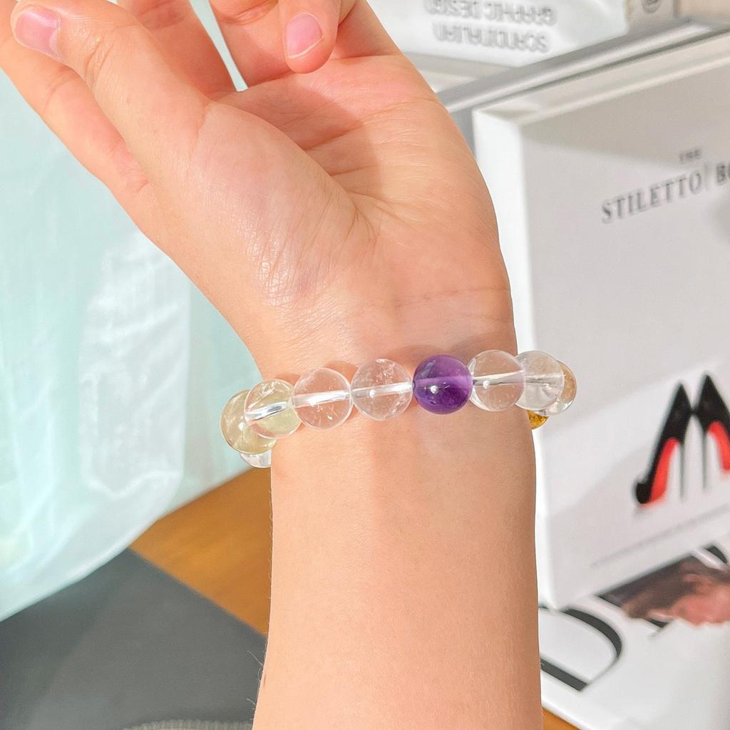 12Mm High Quality Natural White Crystal Citrine Amethyst Design Bracelet Bracelet