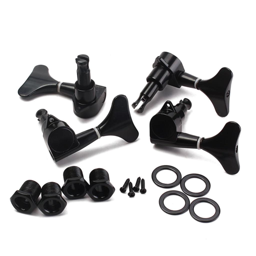 NUOBESTY Bass Tuning Pegs 2L2R Black 4-Piece Set - For Tuning Stability and Replacement Parts - Electric Bass Tuning Pegs, Black, Machine Heads
