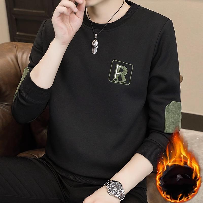 

Мужская зимняя утолщенная теплая толстовка с длинным рукавом и круглым вырезом большого размера M