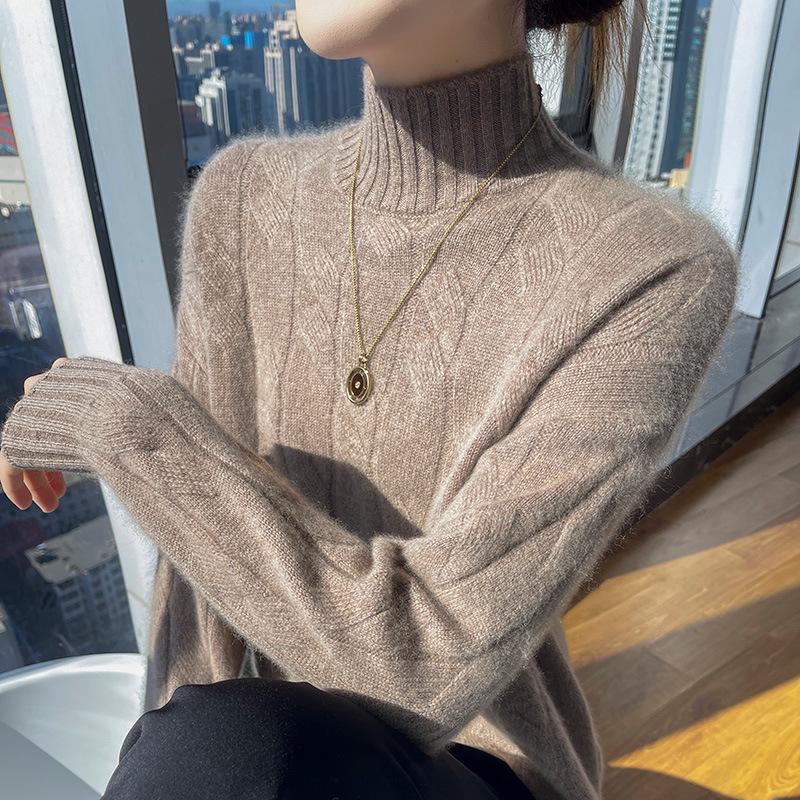 

Женский утолщенный кашемировый свитер с полувысоким воротом - Пуловер свободной вязки для осени и зимы M - fits 100-115 jin