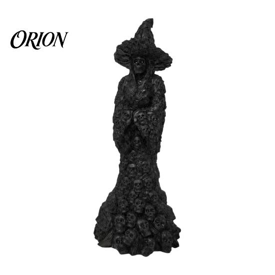 Halloween Night Light Skeleton Witch Resin Figurine, LED Up Gothic Statue, Spooky Decor for Bedroom Dark Fantasy Ornament Desk, Shelf, Mantel