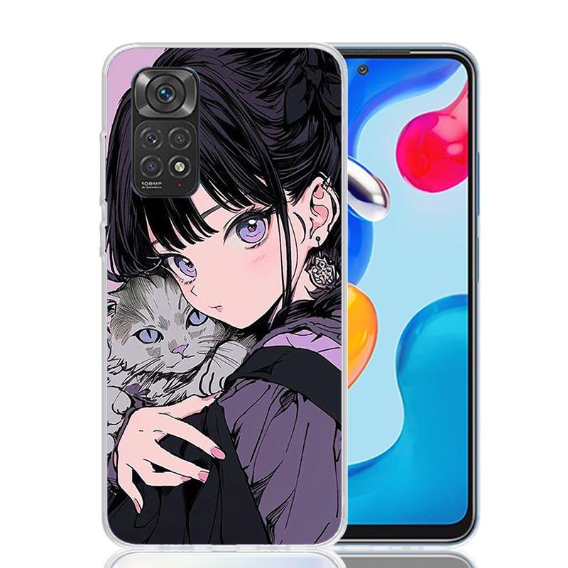 

Anime Girls Cute Black Cat Phone Case For Xiaomi Redmi Note 13 14 15 Pro Plus 12S 12 14S 11S 11E 10 10S 11 11T 5G 4G Cover Coque Redmi Note 14S