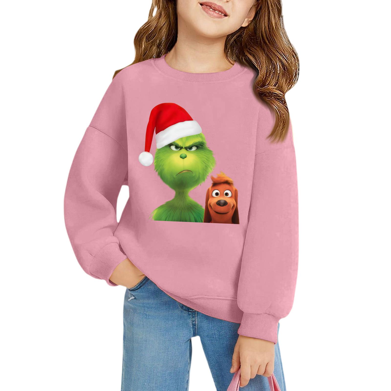 

Різдвяні дівчачі пуловери з круглим вирізом для дітей, дитячі топи з принтом 160 рожевий