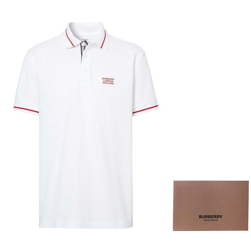 Burberry Men Logo Embroidered Short Sleeve Polo Shirt White Men's 80259731