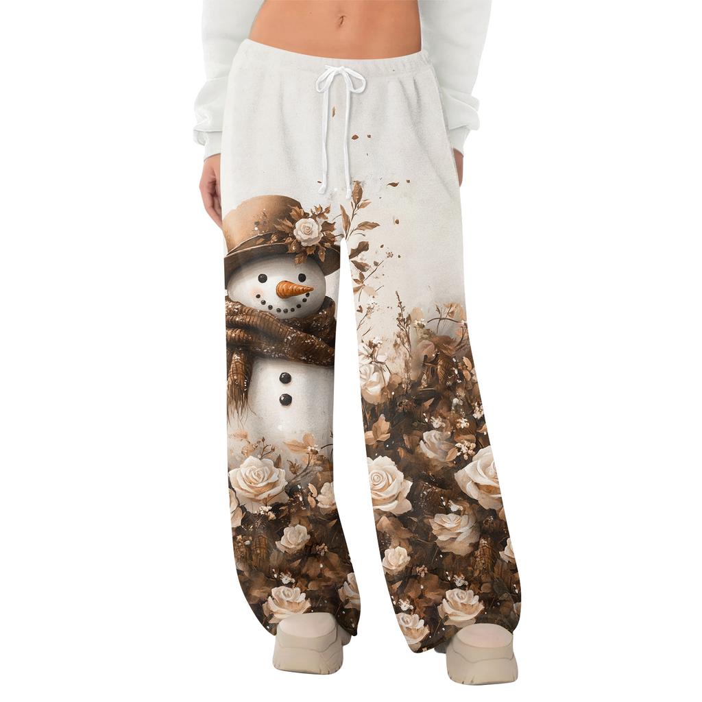 Women's Fleece Wide Leg  Elastic Waist Drawstring Loose Pants Drawstring Pajama Pants Sleepwear Trousers