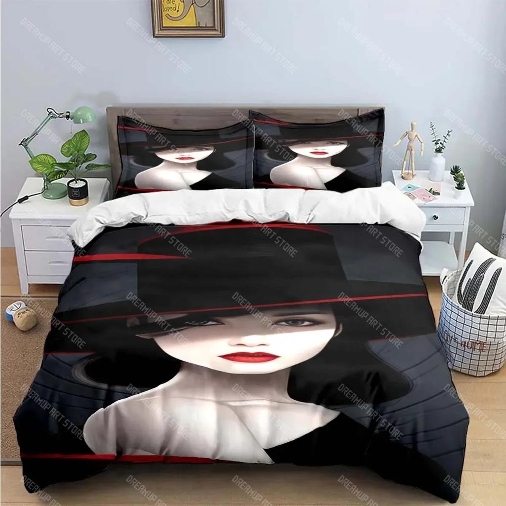 Schwarz-Weiß-Druck Bettwäschesets Bettzubehörset Bettbezug Bettdecke Set Bettwäscheset Luxusgeschenk Mode Neue Frau-Sexy