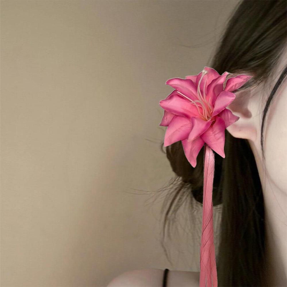 Acrylic Pearl Flower Fringed Earrings Light Luxury Temperament High Sense Duck Bill Clip Niche Fashion Versatile Hair Accessories Women