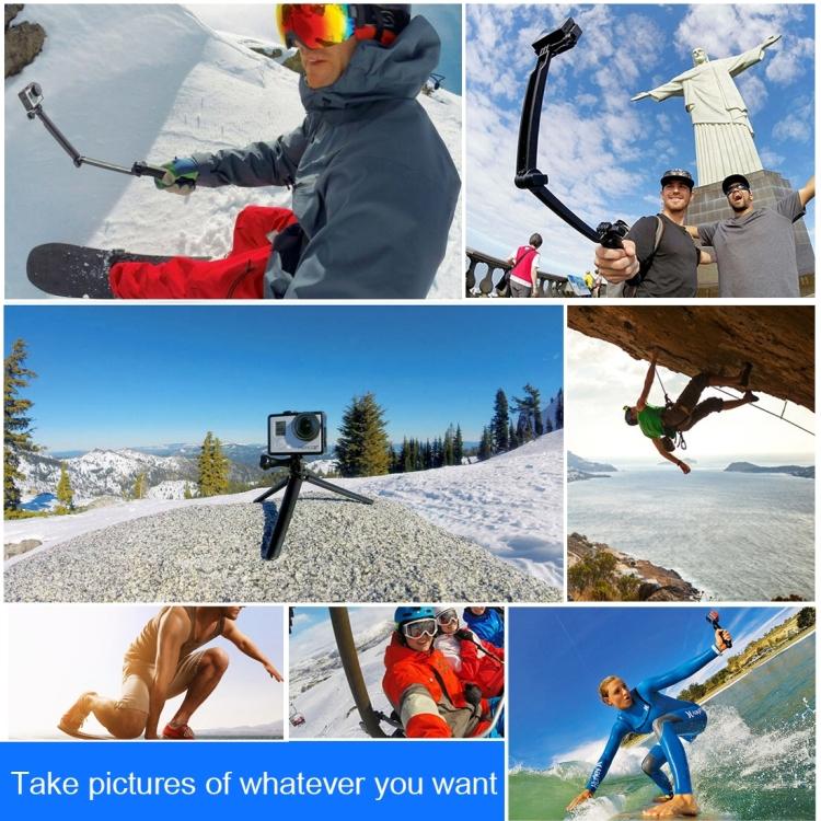 PULUZ 3-Way Grip Treppiede pieghevole Selfie-stick Estensione Monopiede per GoPro, Insta360 ONE R, DJI Osmo Action e altre action camera, lunghezza: 20-58 cm