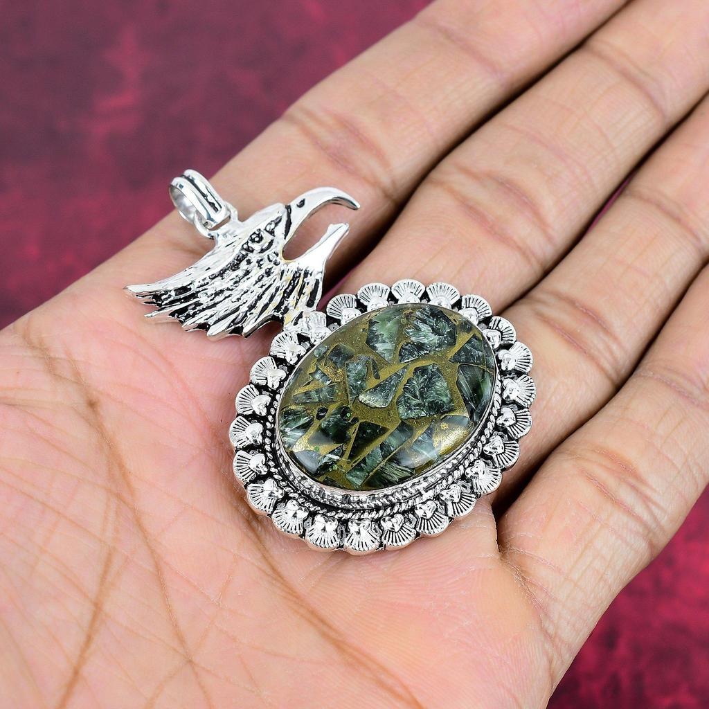 Copper Seraphinite Pendant, 925 Solid Sterling Silver Gemstone Jewelry, Handmade Pendant, For Thanksgiving