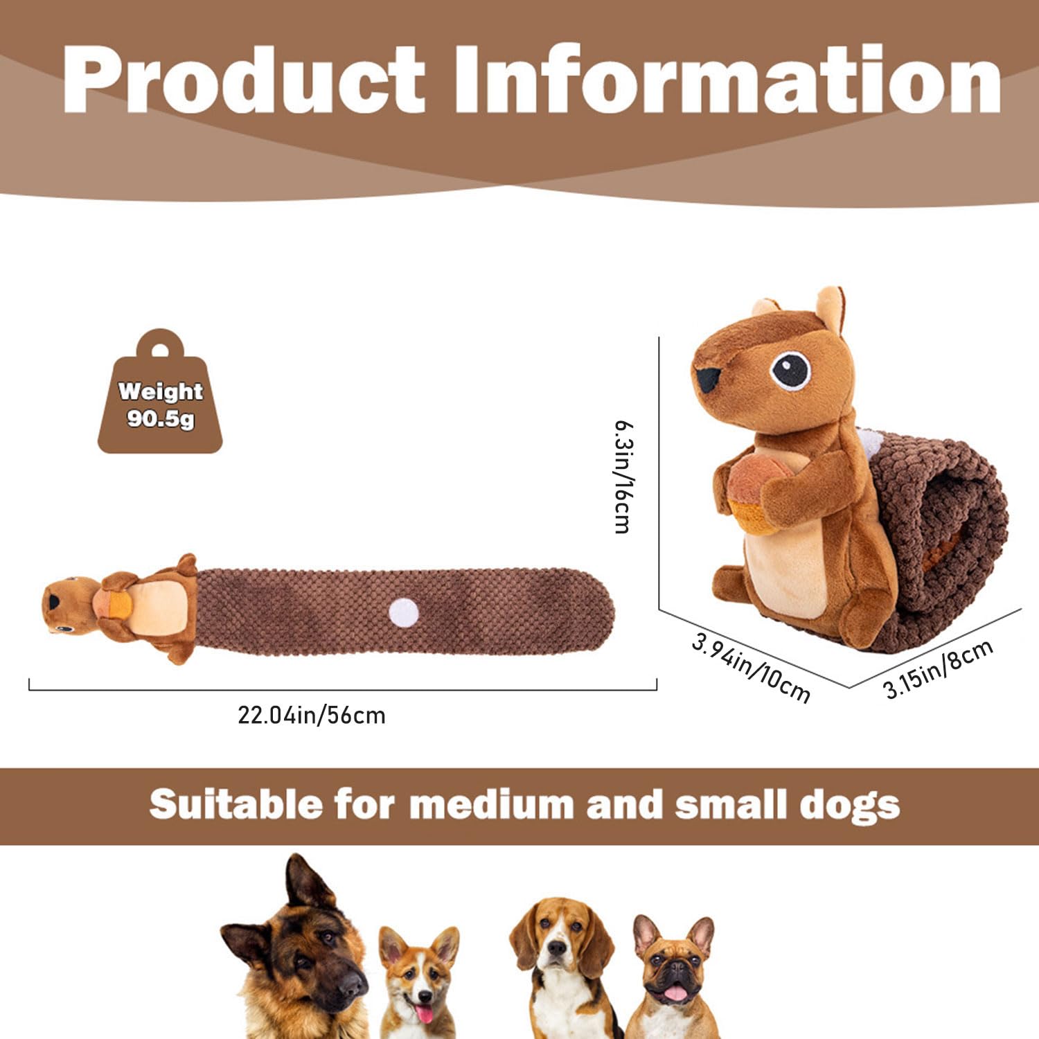 Squirrel Dog Toy, Intelligence Toy for Dogs, Squeaky Puppy Toy, Interactive Dog Toy, Sniffing Toy Dog, Puzzle Toys for Dogs (Brown,M) коричневый