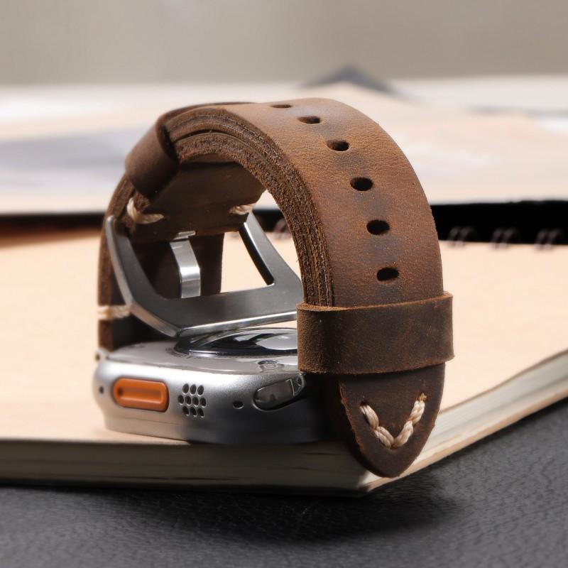 Retro Första lager Ko Läderrem för Apple Apple Watch8 Tryckt Klockarmband 49mm Herrarmband