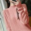 Thick Cable Knit Half-High Neck Wool Pullover Sweater