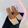 Fashion New Satin Mary Jane Fashion Sandals European American Women's Summer Square Head Thick Heel Shopping Commuting Style High Heels