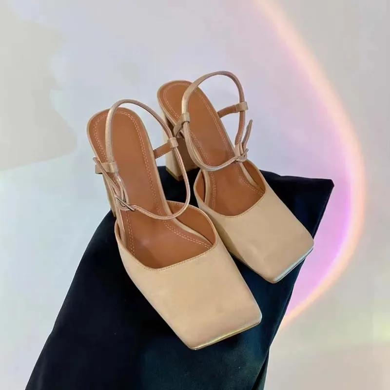 Fashion New Satin Mary Jane Fashion Sandals European American Women's Summer Square Head Thick Heel Shopping Commuting Style High Heels