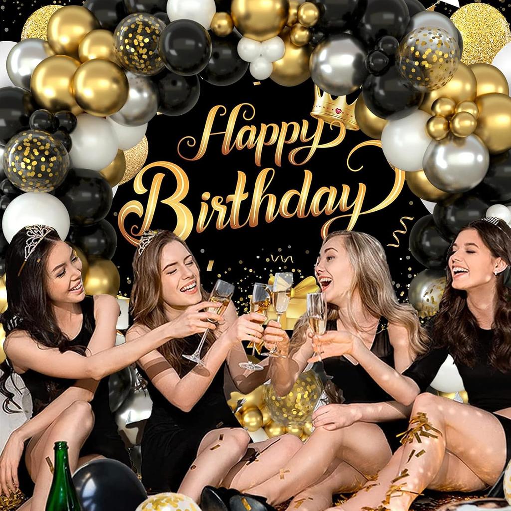 159PCS Black and Gold Latex Balloon Set Suitable for Birthday Parties, Weddings, Valentine's Day Parties, and Decoration