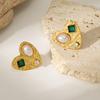 DIEYURO 316L Stainless Steel Golden Retro Hammer Pattern Heart Inlay Zircon Pearl Earrings For Women New Fashion Jewelry Gift