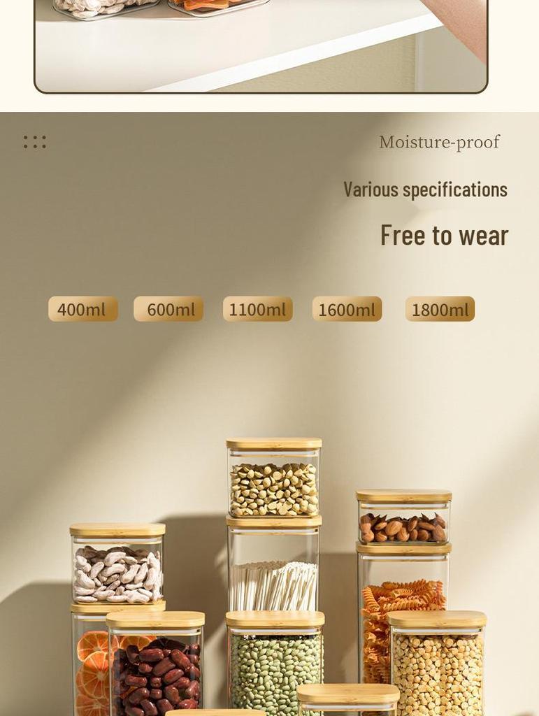 Transparent Plastic Food Jar with Bamboo Lid for Kitchen Storage