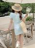 Pure desire to close the waist, slim and thin, dopamine hottie short skirt, college style fake two-piece hip-wrapped dress, children's summer