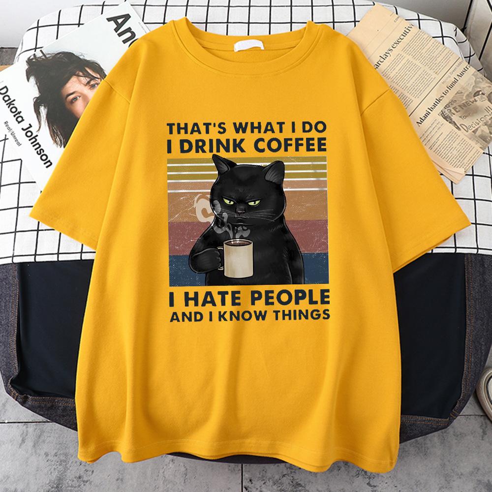 That's What I Do I Drink Coffee Print Mens Cotton Short Sleeve Personality Vintage Tops Oversize T-Shirts Man Clothing