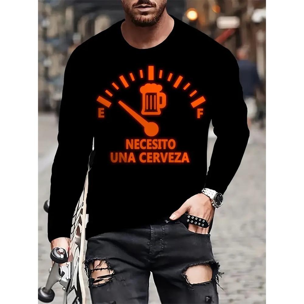 Semplice Stampa Longteng Autunno Moda Girocollo T-shirt a Maniche Lunghe da Uomo Top Outdoor Street Fashion Quotidiano Casual Comfort