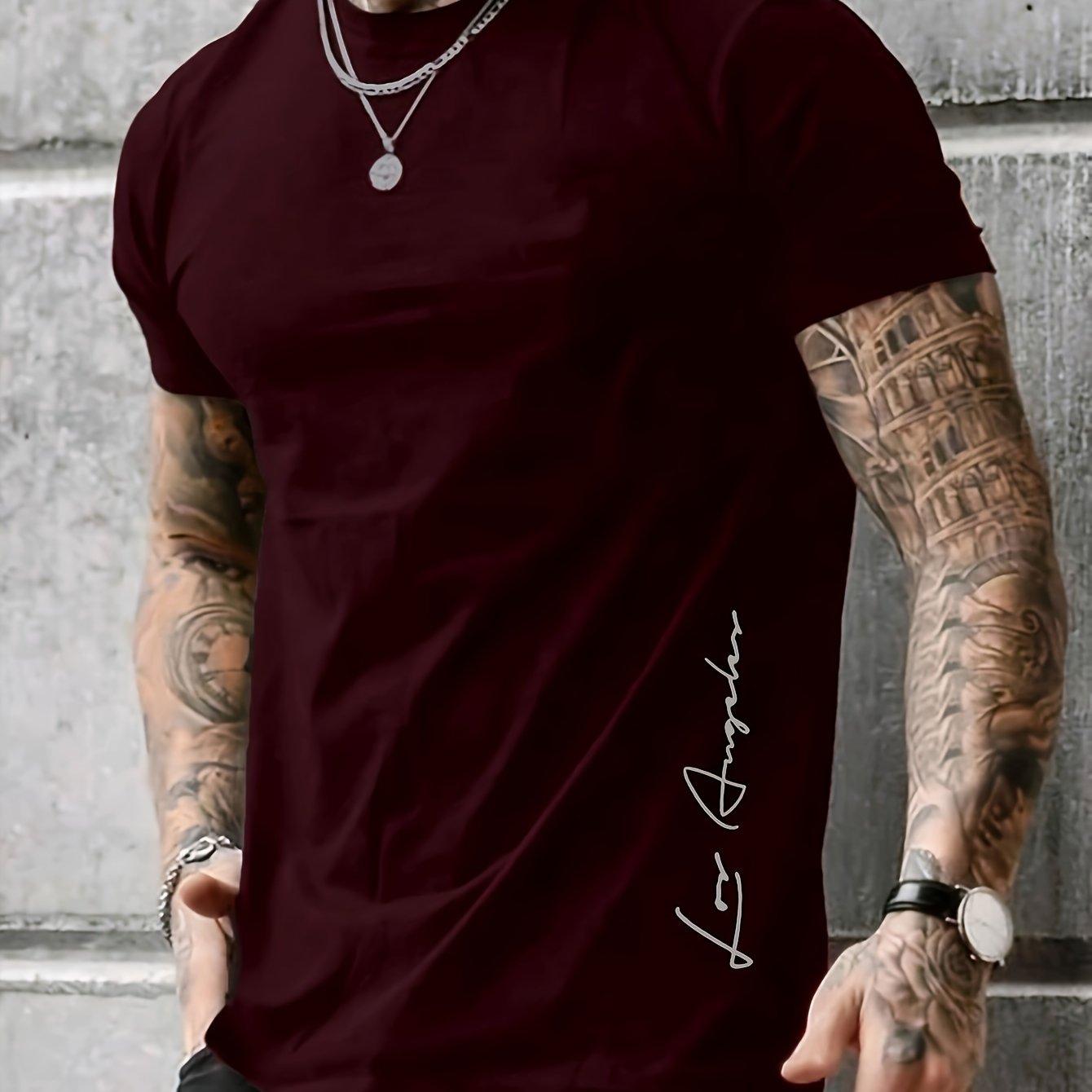 

Футболка с контрастным принтом «LOS ANGELES», круглым вырезом и короткими рукавами, подходит для мужской летней верхней одежды M