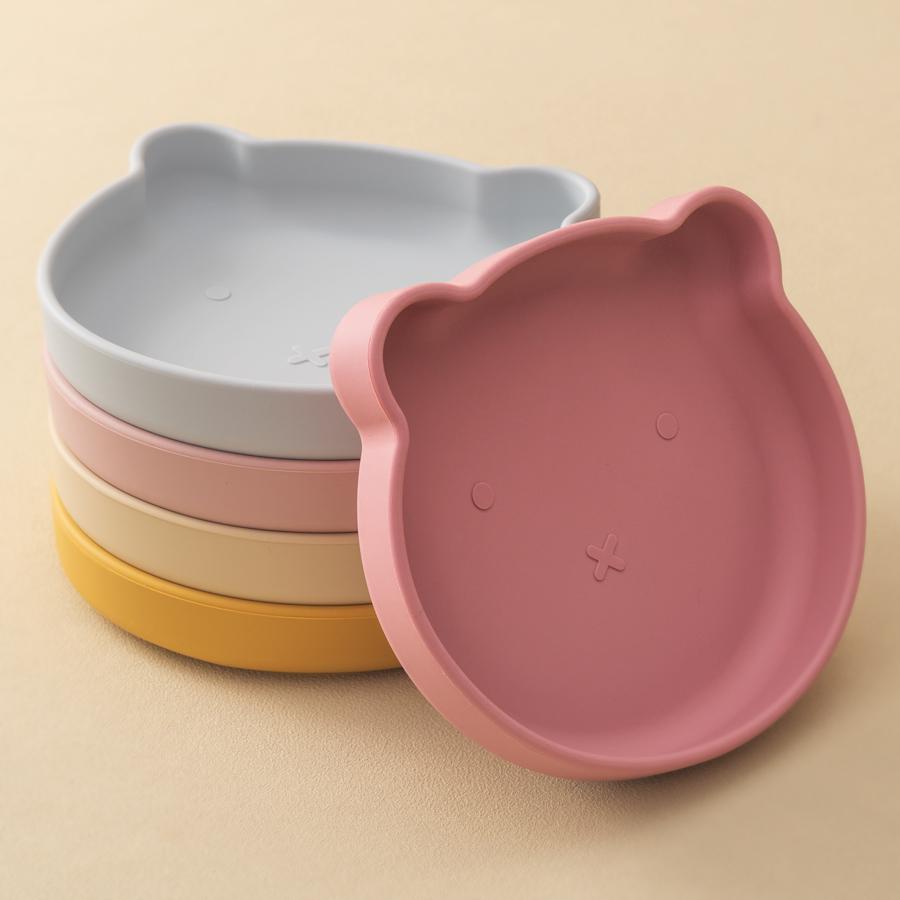 1 stk. Sikker spiseplate i silikon Suge Cartoon Bjørn Babyskål Tallerken Småbarn Trening Servise Retro Barn Mateskål