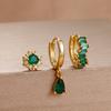 3PCS Exquisite Green CZ Zircon Water Drop Gold Color Earrings Set for Women Dainty Stackable Piercing Earring Luxury Jewelry