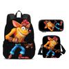Crash Bandicoot backpack, pencil case, shoulder bag, 3Pcs Set, cartoon print, best school outdoor travel companion for students