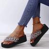 Fashion Women's Flip Flops Fashion Pearl Decor Thick Bottom Slippers Women Colorful Sequins Clip Toe Wedge Sandals Light Non Slip Slides