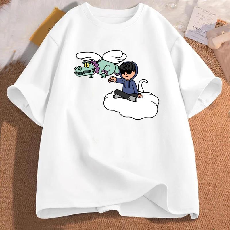 

Cartoon boy H sad boy printed T-shirt women s short sleeved casual T-shirt street fashion popular hip-hop T-shirt clothing S