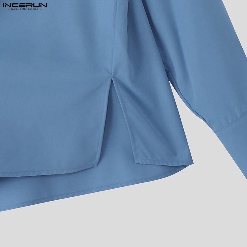 INCERUN S-5XL Men Casual Stand Neck Long Sleeve Side Buttons Shirts Tops