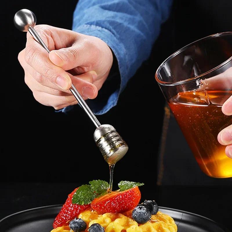 Honey Spoon Stainless Steel Spoon Long Honey Dipper Stick Syrup Server Serving Spoon Honeycomb Stick for Honey Jar Pot Tableware