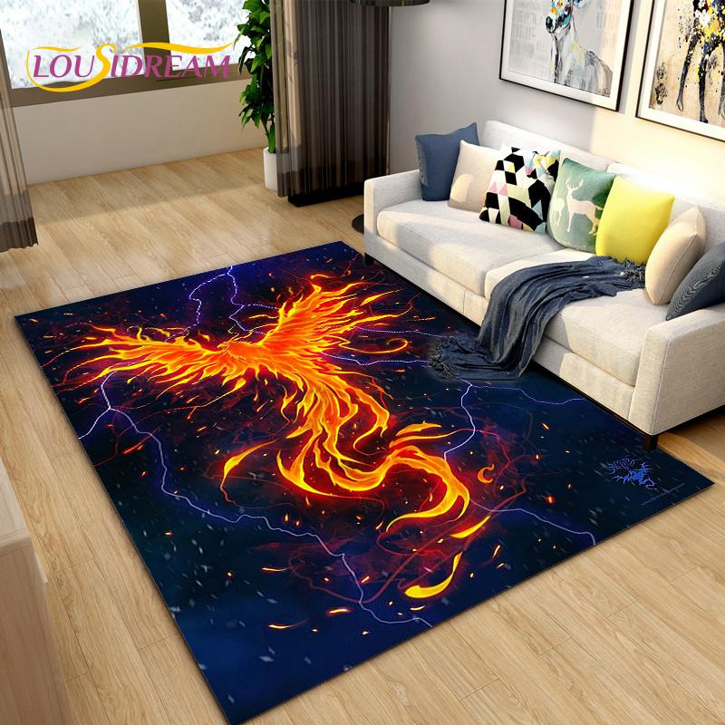 3D Phoenix Bird Area Rug Large,Carpet Rug for Living Room Bedroom Sofa Decoration,Kitchen Bathroom Non-slip Floor Mat  alfombra