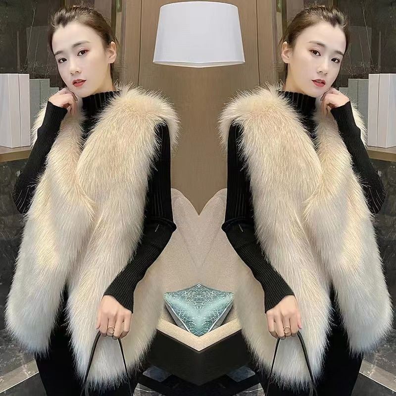 Autumn new imitation fur vest women's medium and long slim fit fluffy vest foreign style fashion coat