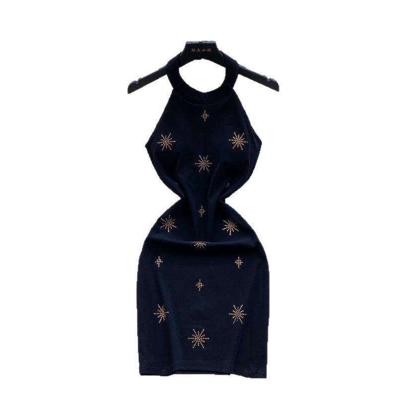 Pure Desire Sexy Heavy Industry Fireworks Hot Diamond Neck Sleeveless Dress Women's Autumn Slim and Thin Hip Skirt