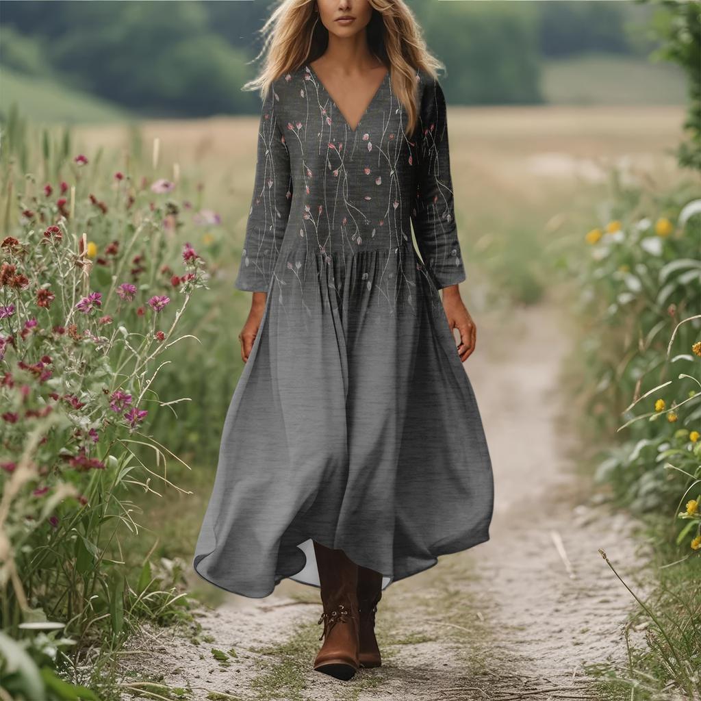 Women's Casual And Fashionable Round-neck Long Sleeve Mid Length Dress