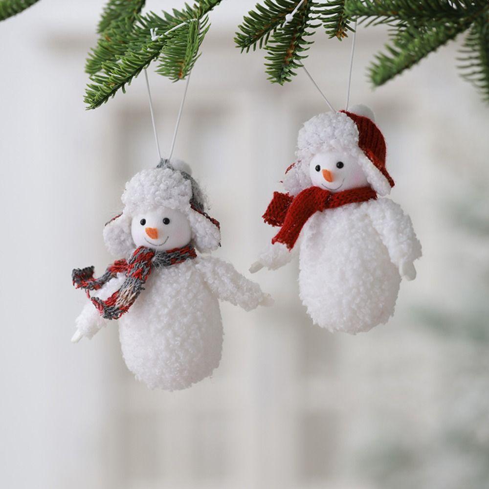 2pcs Red White Plush Snowman Doll Soft Christmas Tree Decorations  New Year Ornaments