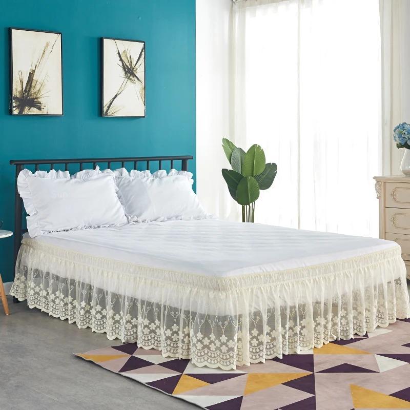18-calowe koronkowe spódnice do łóżka, owinięte wokół, marszczone, owinięte wokół, elastyczne spódnice do łóżka bez powierzchni łóżka, podwójne, pełne, królowe, rozmiar king